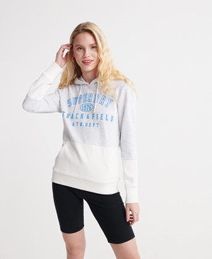 Superdry Track & Field Colour Block Loopback Női Kapucnis Pulóver Fehér | GBIJE0564